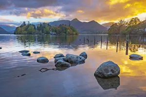 Prints of UK, Cumbria, Lake District, Keswick, Derwentwater, Derwent Isle Cumbria Prints: Derwentwater Print - Derwent Isle, Lake District Landscape