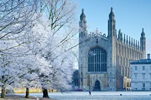 Prints of UK, England, Cambridgeshire, Cambridge, The Backs, Kings College Chapel in winter Cambridge Prints: Winter Print of Kings College Chapel in The Backs, Cambridge