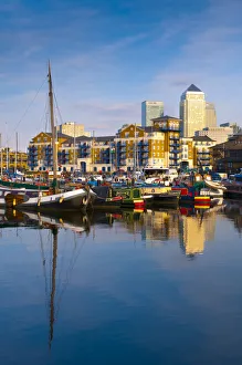 UK, England, London, Limehouse Basin and Canary Wharf beyond UK, England, London, Limehouse Basin and Canary Wharf beyond