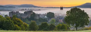 UK, England, Shropshire, Ludlow, Ludlow Castle and St Laurences Church at Sunrise UK, England, Shropshire, Ludlow, Ludlow Castle and St Laurences Church at Sunrise