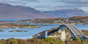 UK, Scotland, Highland, Isle of Skye, Skye Bridge and Kyle Lighthouse on Eilean Ban UK, Scotland, Highland, Isle of Skye, Skye Bridge and Kyle Lighthouse on Eilean Ban