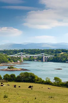 UK, Wales, Anglesey, Menai Straits, Menai Suspension Bridge (Pont Grog y Borth) by UK, Wales, Anglesey, Menai Straits, Menai Suspension Bridge (Pont Grog y Borth) by