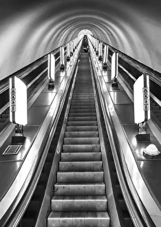 Ukraine, Kyiv, Arsenalna Metro Station Escalators, Currently The Deepest Station In The Ukraine, Kyiv, Arsenalna Metro Station Escalators, Currently The Deepest Station In The