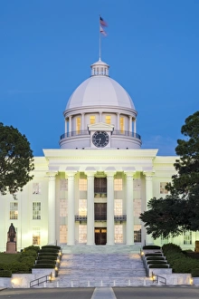 United States, Alabama, Montgomery. Alabama State Capitol building at dusk, former United States, Alabama, Montgomery. Alabama State Capitol building at dusk, former
