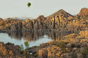 USA, Arizona, Prescott, Watson lake reservoir, Hot Air Balloon at Sunset USA, Arizona, Prescott, Watson lake reservoir, Hot Air Balloon at Sunset