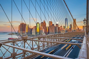 USA, New York, Brooklyn Bridge and Lower Manhattan Skyline with Freedom Tower USA, New York, Brooklyn Bridge and Lower Manhattan Skyline with Freedom Tower