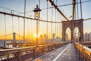 USA, New York, Manhattan, Brooklyn Bridge at Sunrise USA, New York, Manhattan, Brooklyn Bridge at Sunrise