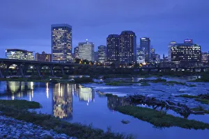 USA, Virginia, Richmond, skyline along James River, dusk USA, Virginia, Richmond, skyline along James River, dusk