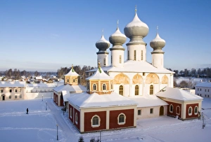 Uspensky Cathedral with the old part of Tikhvin town in winter Uspensky Cathedral with the old part of Tikhvin town in winter