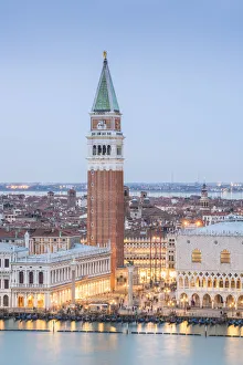 Venice, Veneto, Italy. St Marks basin at dusk. High angle view Venice, Veneto, Italy. St Marks basin at dusk. High angle view