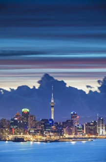 View of Auckland at dusk, Auckland, North Island, New Zealand View of Auckland at dusk, Auckland, North Island, New Zealand