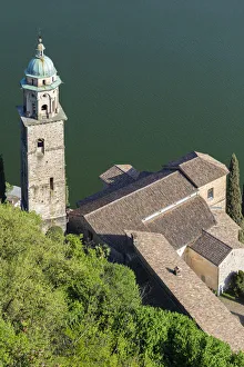 View of the bell tower and church of Santa Maria del Sasso church from the trail to View of the bell tower and church of Santa Maria del Sasso church from the trail to