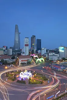 View of Bitexco Financial Tower and city skyline at dusk, Ho Chi Minh City, Vietnam View of Bitexco Financial Tower and city skyline at dusk, Ho Chi Minh City, Vietnam