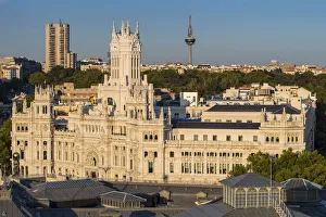 Top view of Cibeles Palace at sunset, Madrid, Comunidad de Madrid, Spain Top view of Cibeles Palace at sunset, Madrid, Comunidad de Madrid, Spain