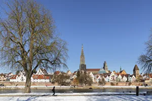 View over Danube River to the old town with the cathedral of Ulm, Baden-Wurttemberg View over Danube River to the old town with the cathedral of Ulm, Baden-Wurttemberg