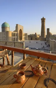 View to the Mir-i-Arab Madrassah and Kalon minaret. Bukhara, a UNESCO World Heritage Site View to the Mir-i-Arab Madrassah and Kalon minaret. Bukhara, a UNESCO World Heritage Site