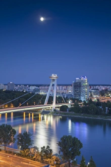 View of New Bridge at dusk, Bratislava, Slovakia View of New Bridge at dusk, Bratislava, Slovakia