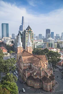 View of Notre Dame Cathedral and city skyline, Ho Chi Minh City, Vietnam View of Notre Dame Cathedral and city skyline, Ho Chi Minh City, Vietnam