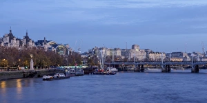 View over River Thames towards Hungerford Bridge and Charing Cross Station, London View over River Thames towards Hungerford Bridge and Charing Cross Station, London