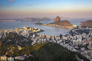 View of Sugarloaf Mountain and Botafogo Bay at sunset, Rio de Janeiro, Brazil View of Sugarloaf Mountain and Botafogo Bay at sunset, Rio de Janeiro, Brazil