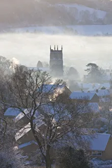 Prints of View of Wotton Under Edge, Gloucestershire, Cotswolds in winter with snow Gloucestershire Prints: Winter Print of Wotton Under Edge, Gloucestershire