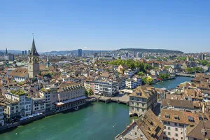 View at Zurich from the Grossmunster, Canton Zurich, Switzerland View at Zurich from the Grossmunster, Canton Zurich, Switzerland