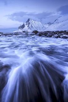 Vikten coast at twilight in winter, Lofoten islands, Norway Vikten coast at twilight in winter, Lofoten islands, Norway