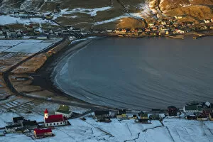 Denmark Collection: The village of Hvalba covered by snow. Suðuroy, Faroe Islands