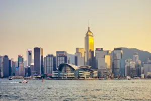 Wan Chai district and Hong Kong Convention and Exhibition Centre at sunset, Wan Chai Wan Chai district and Hong Kong Convention and Exhibition Centre at sunset, Wan Chai