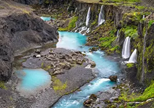 Prints of Waterfalls and blue rivers of Sigoldugljufur or Valley of Tears, Southern Highlands, Iceland Iceland Prints: Sigoldugljufur Waterfalls Print, Southern Highlands, Iceland