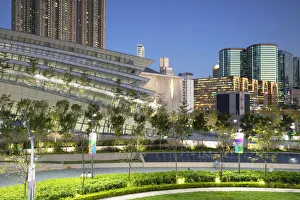 West Kowloon High Speed Rail Station and plaza at dusk, Kowloon, Hong Kong West Kowloon High Speed Rail Station and plaza at dusk, Kowloon, Hong Kong
