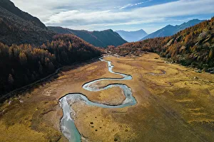 Italian Countryside Scenery Prints: winding Duino river in Preda Rossa valley. Val Masino, Sondrio province, Lombardy, Italy