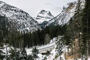 Winter landscape and bridge, Dolomites Alps, Alto Adige, Italy Winter landscape and bridge, Dolomites Alps, Alto Adige, Italy