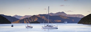 Yachts anchored on the idyllic Queen Charlotte Sound, Picton, Marlborough Sounds Yachts anchored on the idyllic Queen Charlotte Sound, Picton, Marlborough Sounds