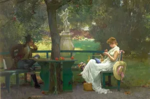 Prints of Artist: Stone, Marcus C. - Title: In Love - Date: 1888 - Original Medium and Size: Oil on Canvas 111.8 x 167.7 Related Prints: In Love Print: Oil on Canvas Reproduction