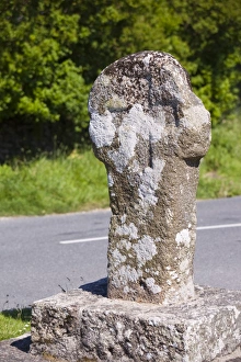Cornwall Historic Landmarks Prints: An ancient stone cross in Crows an Wra in Cornwall, UK