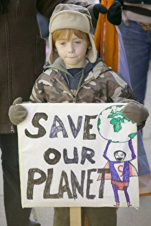 A child Protestor at the I Count climate change rally in London A child Protestor at the I Count climate change rally in London