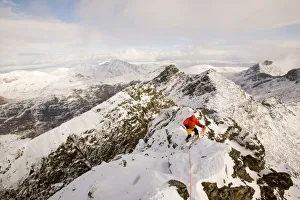 Climber i on Sgurr Alasdair on the Cuillin Ridge Isle of Skye Scotland Climber i on Sgurr Alasdair on the Cuillin Ridge Isle of Skye Scotland