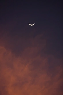 Baja California Sur Landscape Prints: Crescent moon setting over a Baja Sunset, Baja California Sur, Mexico