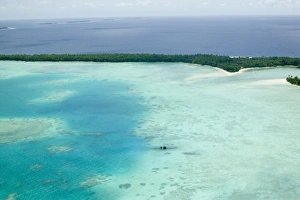 Funafuti atol on Tuvalu form the air threatened by global warming induced sea level rise Funafuti atol on Tuvalu form the air threatened by global warming induced sea level rise