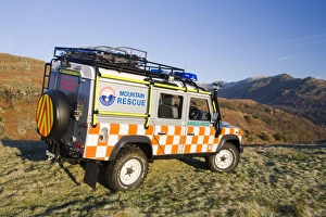 A Mountain Rescue Landrover above Ambleside in the Lake District UK A Mountain Rescue Landrover above Ambleside in the Lake District UK