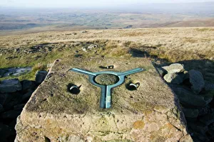 Trig point on Wild Boar Fell in the north Pennines UK Trig point on Wild Boar Fell in the north Pennines UK