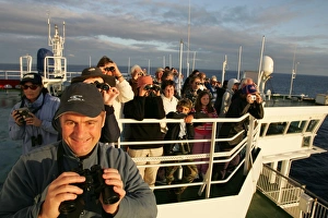 Whale-watchers on the top deck of 30, 000 ton ferry, off the coast of France, as they cross the Bay of Biscay. (RR) Whale-watchers on the top deck of 30, 000 ton ferry, off the coast of France, as they cross the Bay of Biscay. (RR)