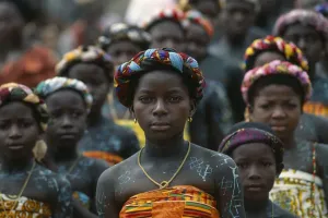 Ghanaian Young Girls in Traditional Dress Print