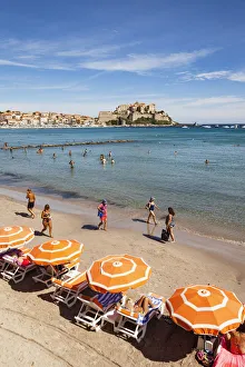 France, Corsica, Calvi, View of the Citadel from the beach France, Corsica, Calvi, View of the Citadel from the beach