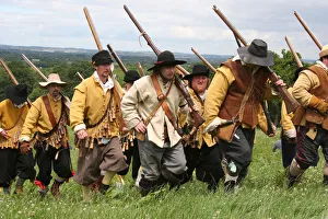 Musketeers at the reenactment of the battle of Faringdon in the English Civil war Musketeers at the reenactment of the battle of Faringdon in the English Civil war