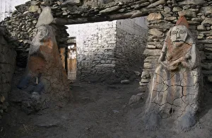NEPAL, Annapurna Circuit Trek Male and female Animistic protector guardians by the NEPAL, Annapurna Circuit Trek Male and female Animistic protector guardians by the