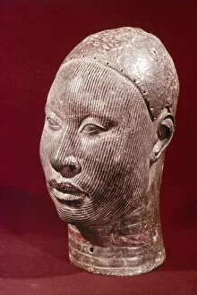 Ife Collection: Nigeria, Ife bronze head of a man with scarification, 12th to 15th century AD in Ife museum