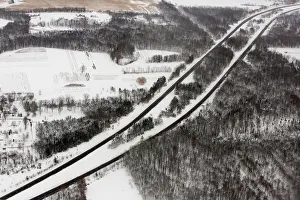 An aerial view of a section of the New York State Thruway seen shortly after it opened An aerial view of a section of the New York State Thruway seen shortly after it opened