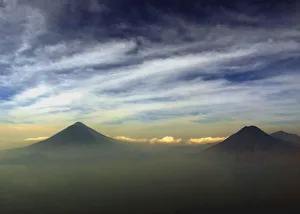 AERIAL VIEW SHOWS THE PANAJACHEL VOLCANOS AFTER SUNSET AERIAL VIEW SHOWS THE PANAJACHEL VOLCANOS AFTER SUNSET